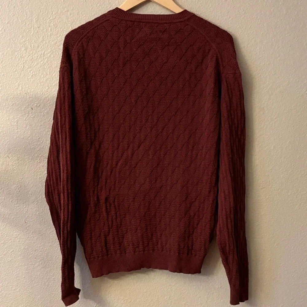 Tasso Elba Cable Knit Sweater Mens M Burgundy Cotton Crewneck Classic Textured - Picture 4 of 9